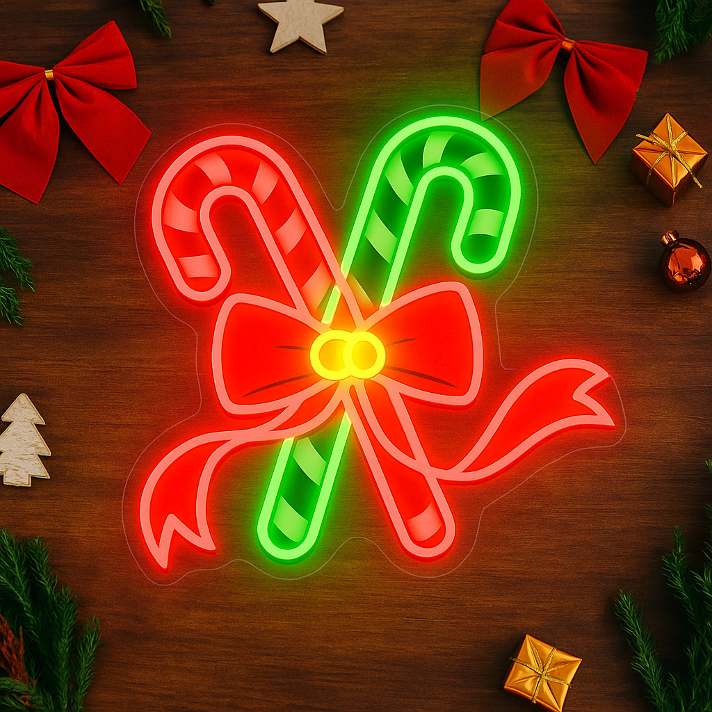 Candy Cane Neon Sign – Festive Neon+ poster Christmas Wall Decor (20x20 inches) Neonsignsindia