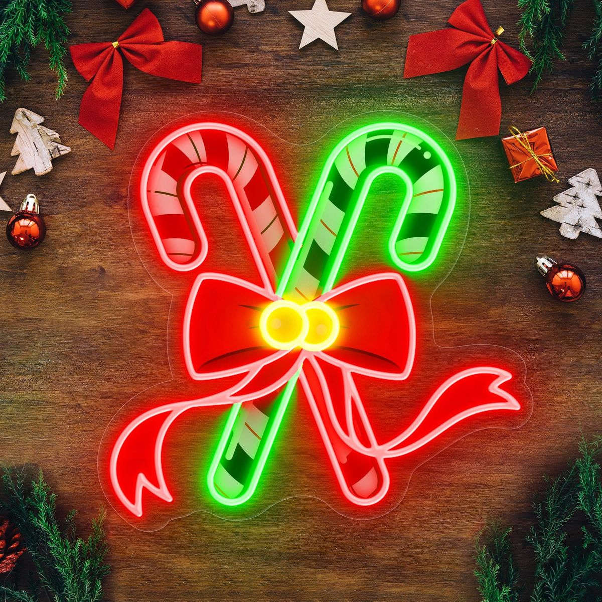 Candy Cane Neon Sign – Festive Neon+ poster Christmas Wall Decor (20x20 inches) Neonsignsindia