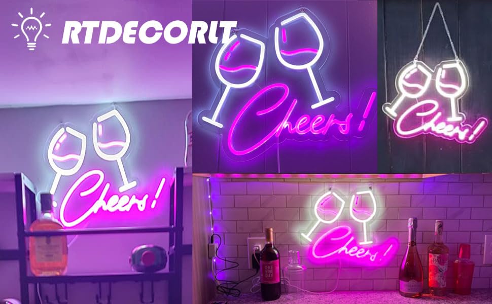 Cheers With Wine Glass Neon Sign Bar (14*17 inches) Neonsignsindia