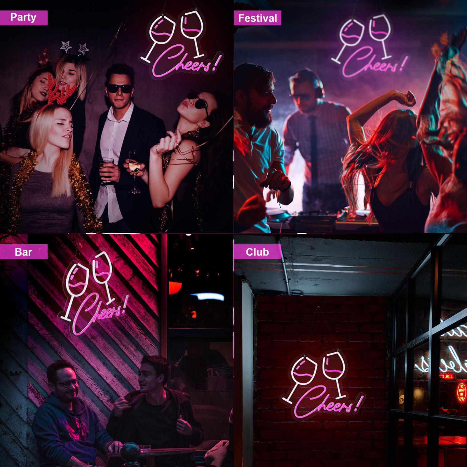 Cheers With Wine Glass Neon Sign Bar (14*17 inches) Neonsignsindia