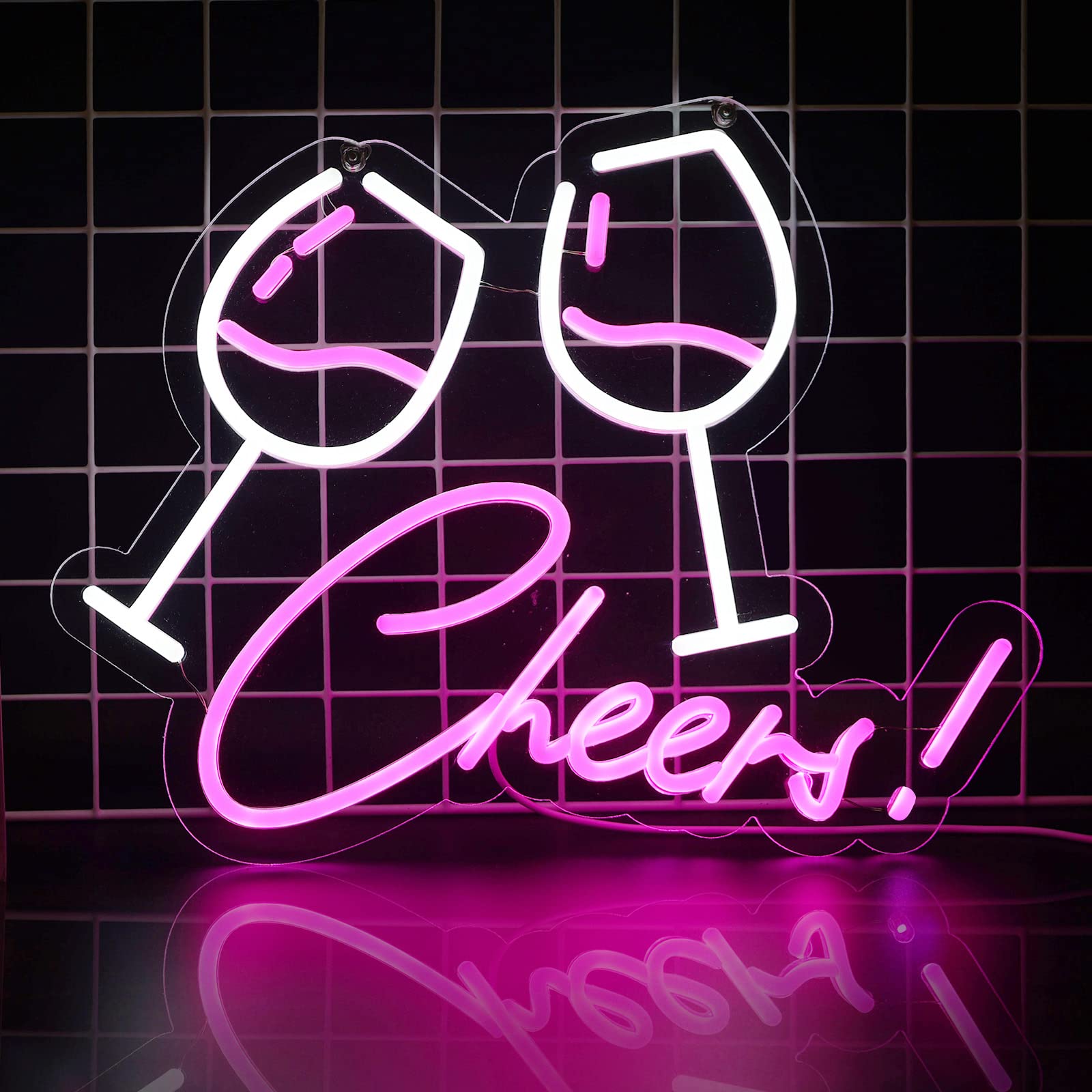 Cheers With Wine Glass Neon Sign Bar (14*17 inches) Neonsignsindia