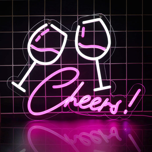 Cheers With Wine Glass Neon Sign Bar (14*17 inches) Neonsignsindia