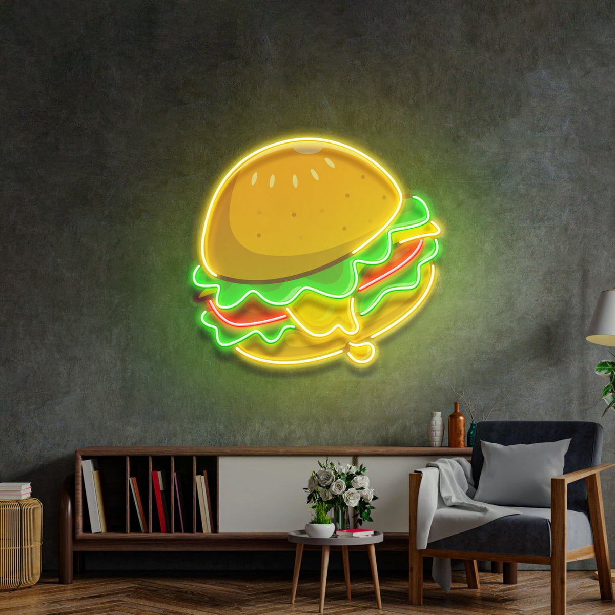 Cheese Burger Cartoon Pop Art LED Neon Sign