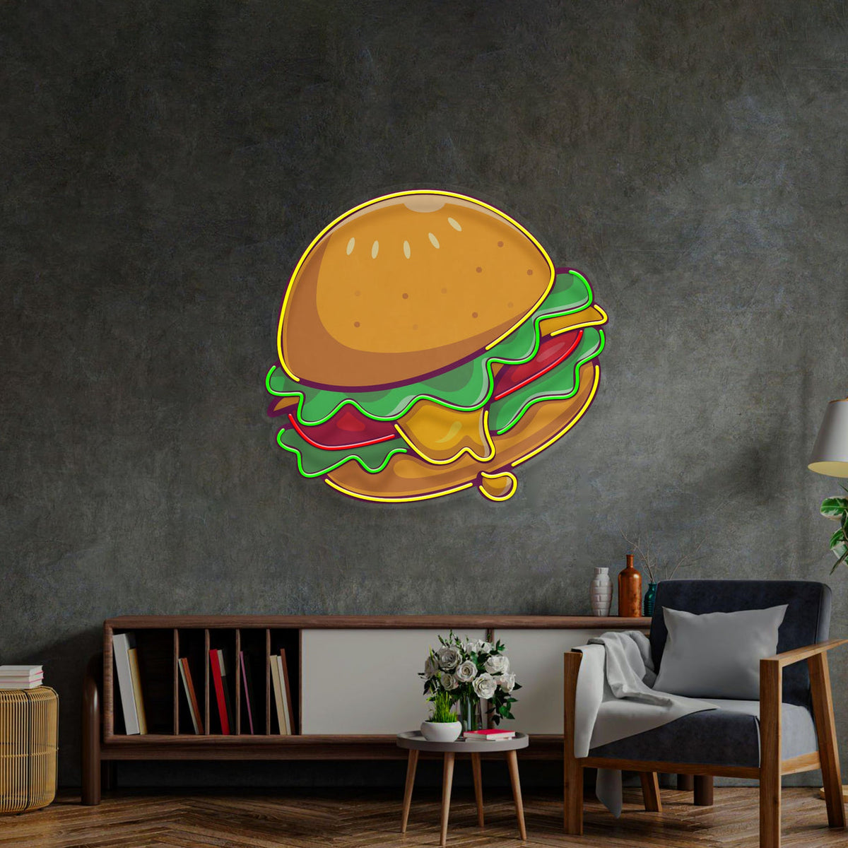Cheese Burger Cartoon Pop Art LED Neon Sign
