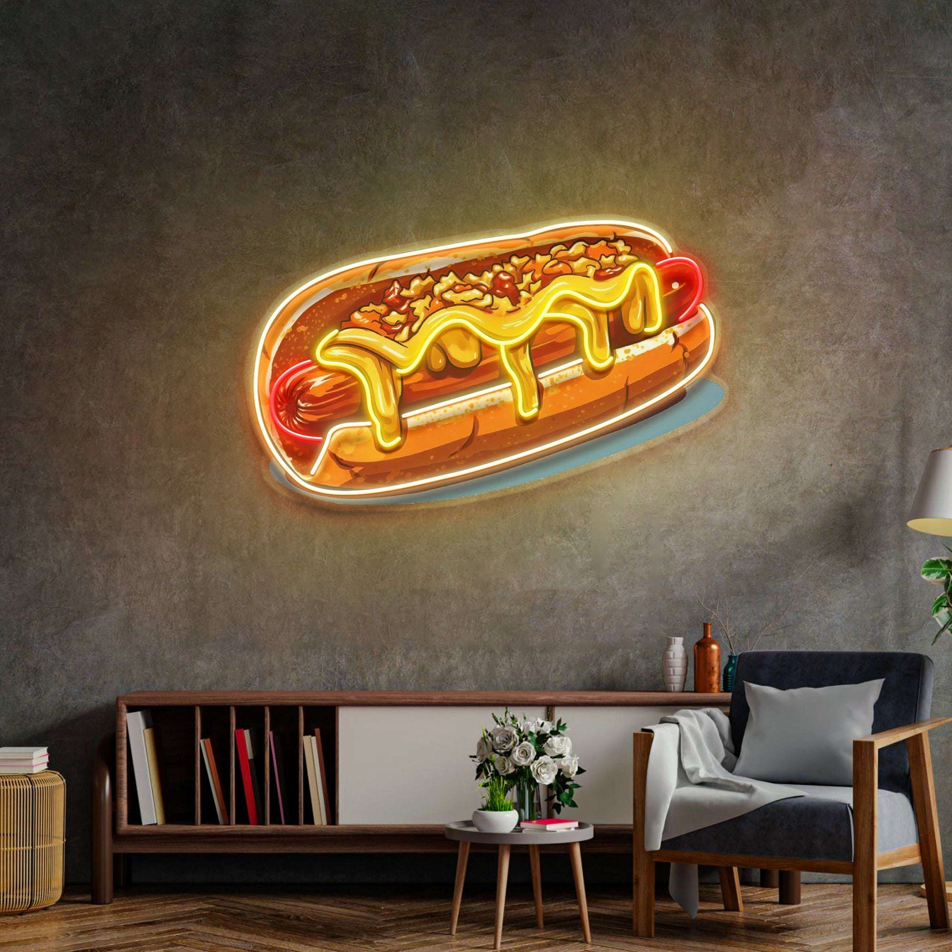Chili Cheese Dog LED Neon Sign – Pop Art Acrylic Wall Decor for Cafes & Diners - LED Neon Sign