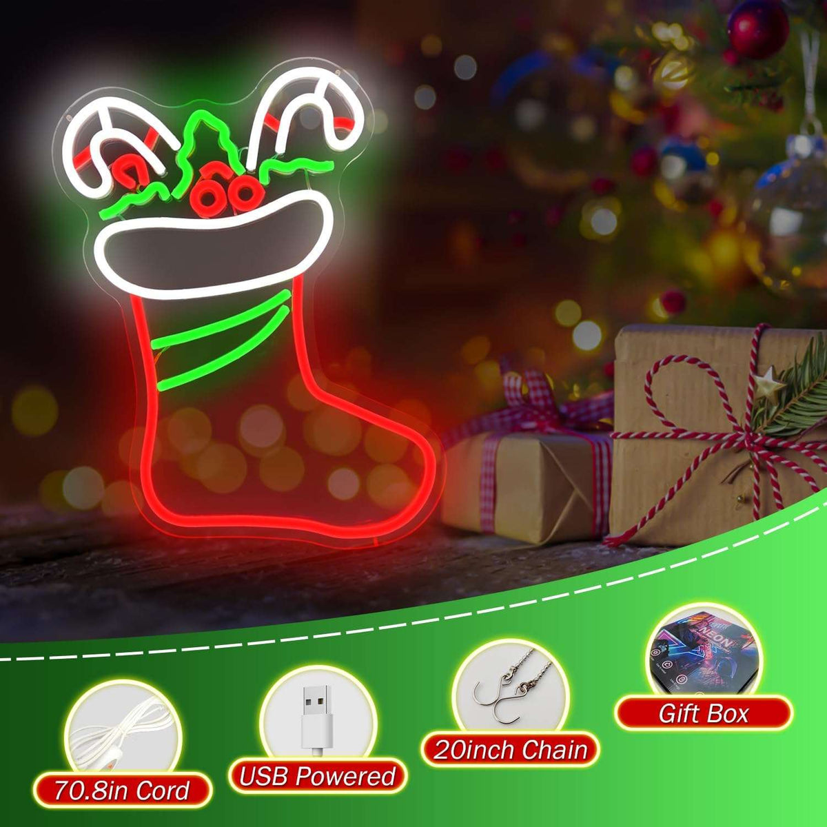 Christmas Stocking Neon Sign (13*17 inches) | Neon Signs India — Image 6