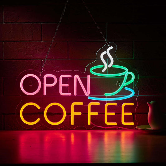 Coffee Open Neon Sign for Wall Décor Dimmable Business Shop with 12v Adapter Neonsignsindia