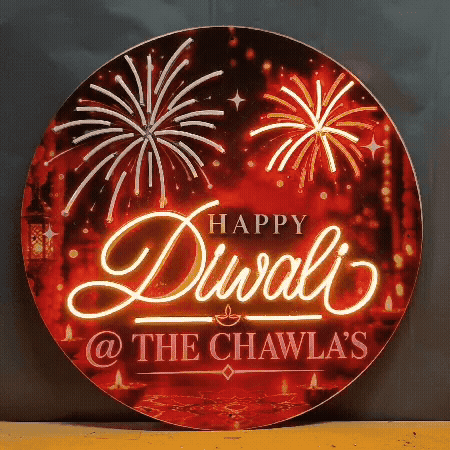 Custom Name Diwali Celebration Neon with Moving Fireworks – moving fireworks