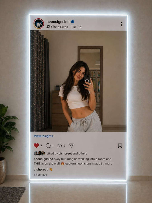 Mirror Neon Sign Instagram Frame - Cool White