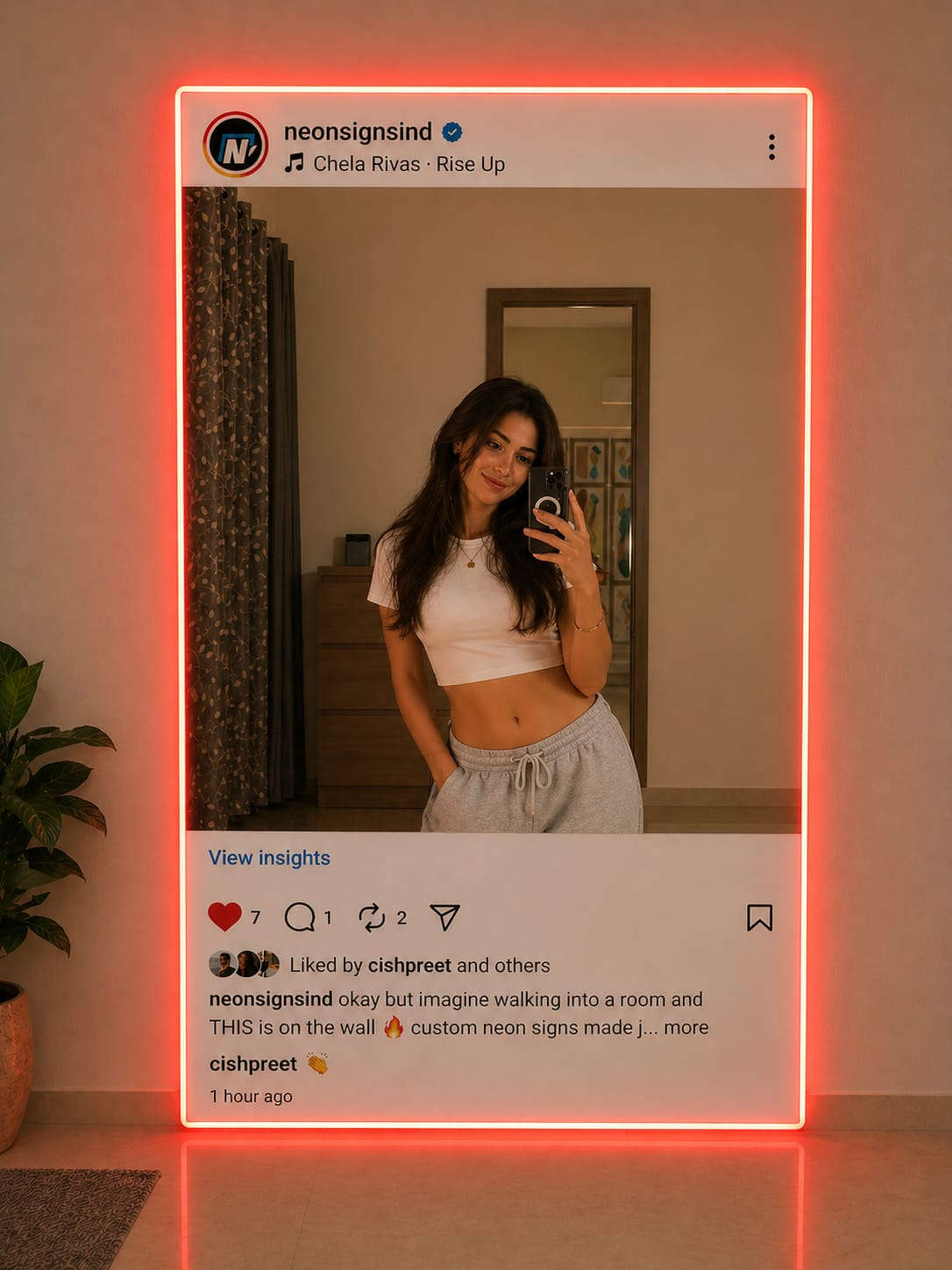 Mirror Neon Sign Instagram Frame - Red