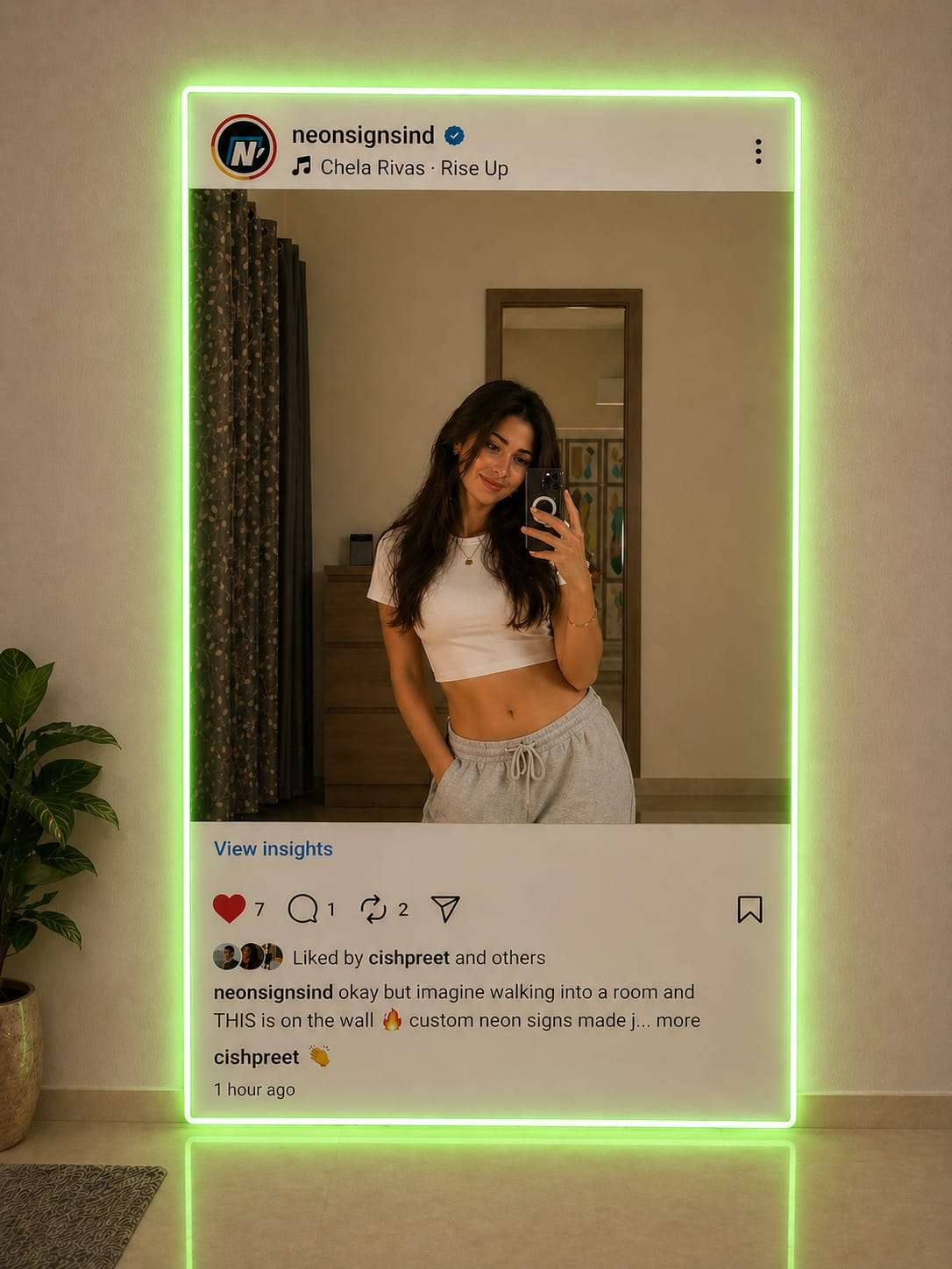 Mirror Neon Sign Instagram Frame - Green