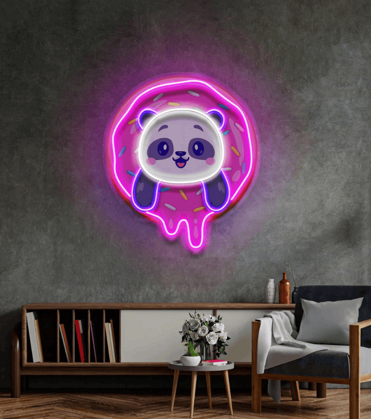 Cute Panda Donut  UV Print Neon Sign –  Dessert LED Wall Art | Neon Signs India — Image 1