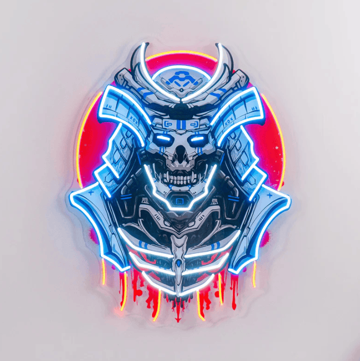 Cyber Samurai Neon Sign – Futuristic LED Warrior Wall Art Game Room Neonsignsindia