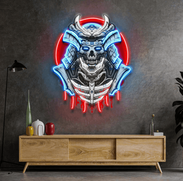 Cyber Samurai Neon Sign – Futuristic LED Warrior Wall Art Game Room Neonsignsindia