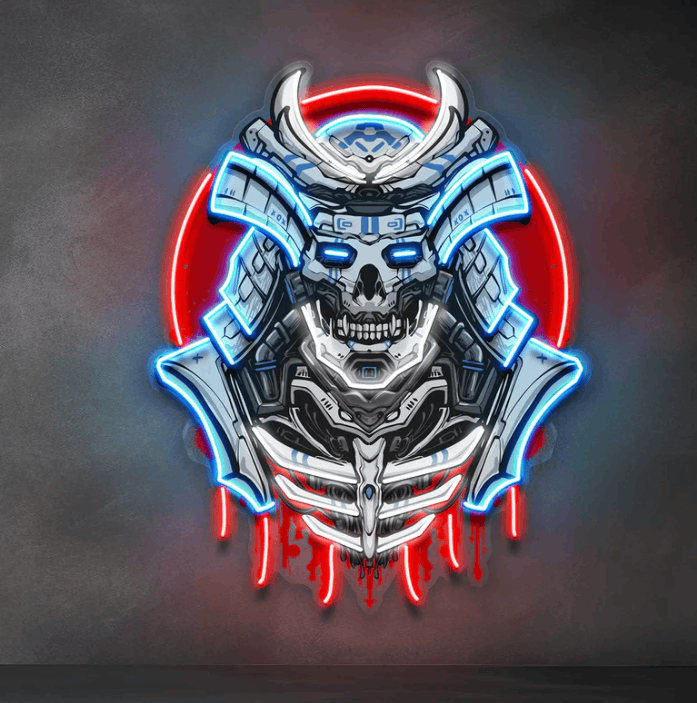 Cyber Samurai Neon Sign – Futuristic LED Warrior Wall Art Game Room Neonsignsindia