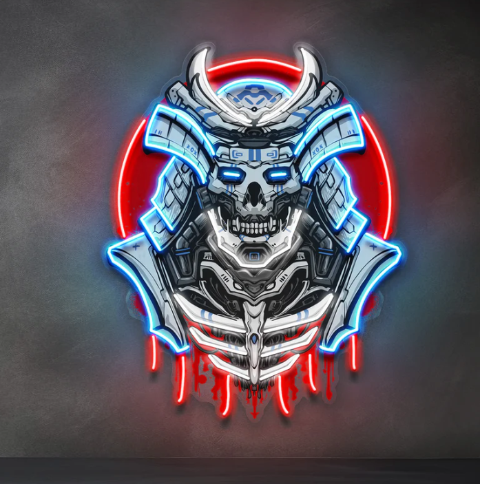 Cyber Samurai Neon Sign – Futuristic LED Warrior Wall Art Game Room Neonsignsindia