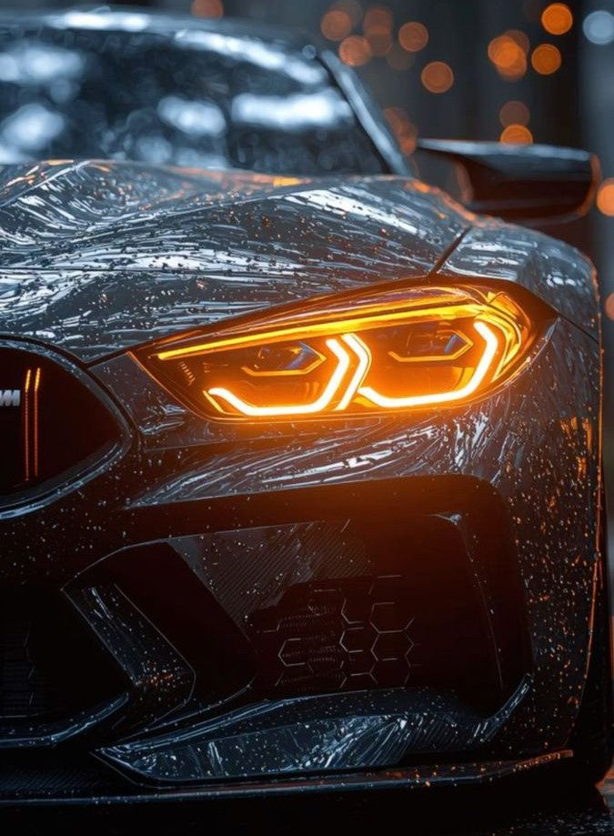 Inferno Eyes Neon Car Poster – Fire Orange Glow Wall Art