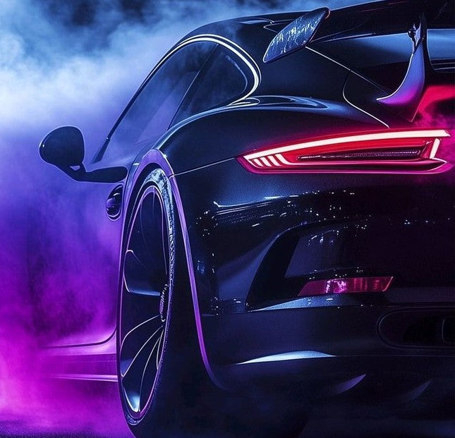 Neon Drift Porsche Wall Art