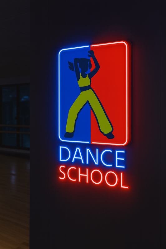 Dance School Split-Frame Neon Wall gym Sign | Blue & Red LED Decor Neonsignsindia