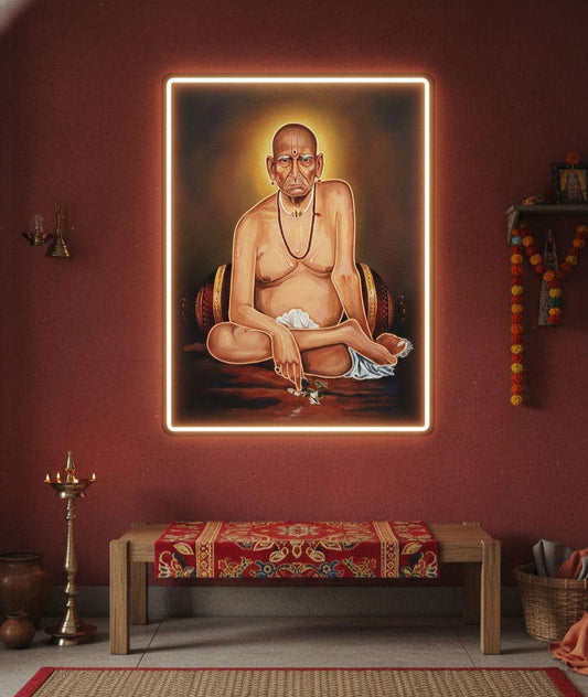 🧘 Divine Light: Shree Swami Samarth Illuminated Devotional Art Neonsignsindia