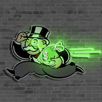 Monopoly Money Runner Neon Wall Art – Green Glow LED Sign