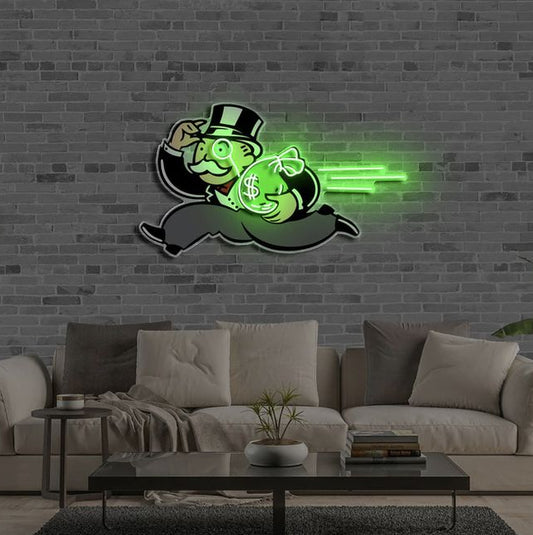 Monopoly Money Runner Neon Wall Art – Green Glow LED Sign