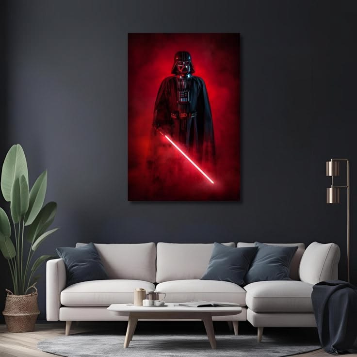 Darth Vader LED Neon Wall Art | Star Wars UV Print with Red Lightsaber | Premium Neon Decor