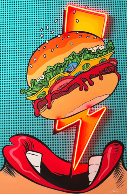 The Flash Burger Pop Art LED Wall Art | Modern Fast Food Icon with Neon-Effect Glow