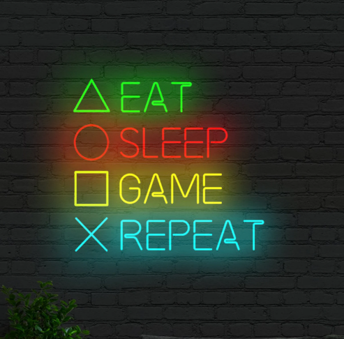 Eat Sleep Game Repeat Neon Sign – RGB Game Room LED Wall Light Neonsignsindia