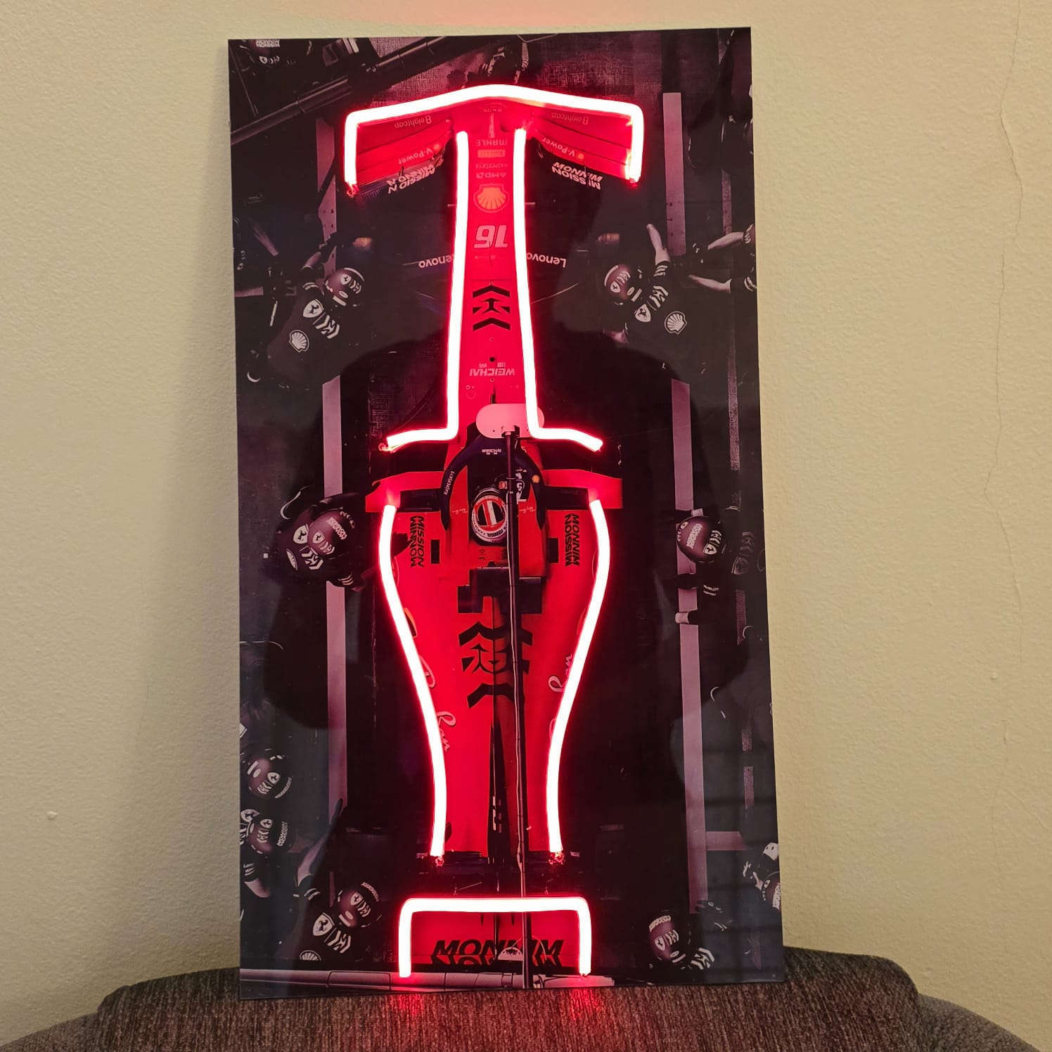 F1 Ferrari Charles Leclerc #16 Neon Sign – UV Printed LED Wall Art 20"x12" Inch Neonsignsindia