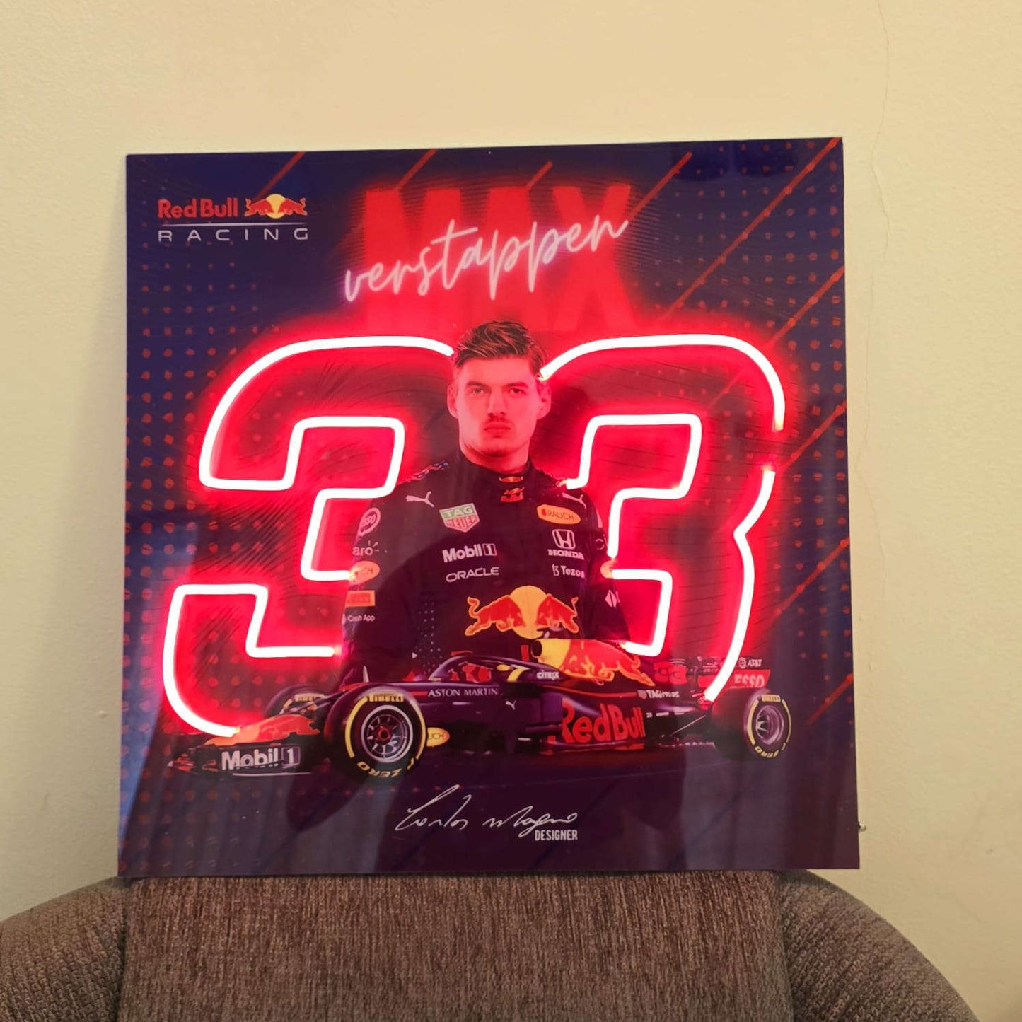 F1 Max Verstappen#16 Red Bull Neon Sign – UV Printed LED Wall Art 18"x18 " Inch Neonsignsindia
