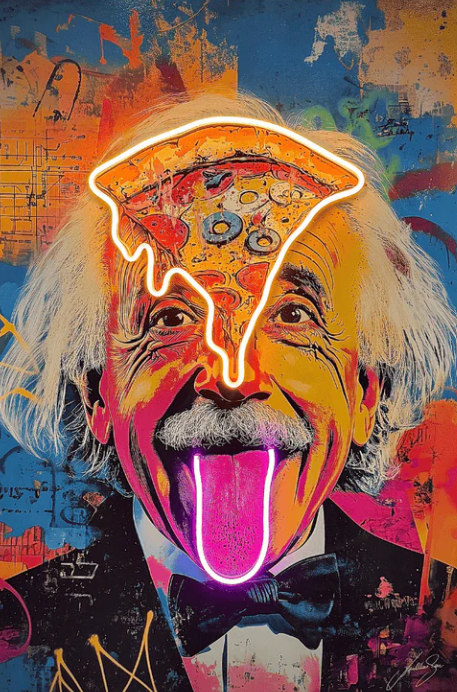 Einstein Pizza Pop Art LED Wall Art | Genius Meets Indulgence Neon Print