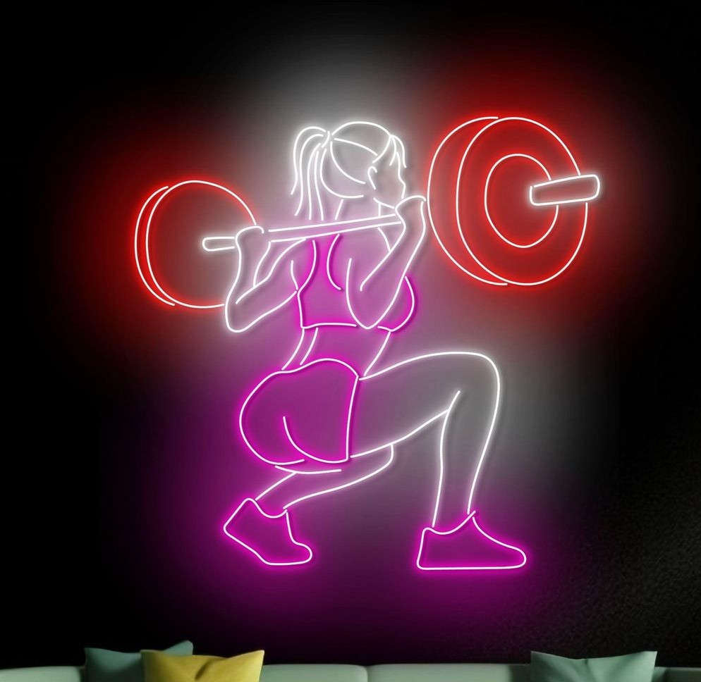 Female Weightlifter Neon Sign – Gym Motivation LED Neon Light Neonsignsindia
