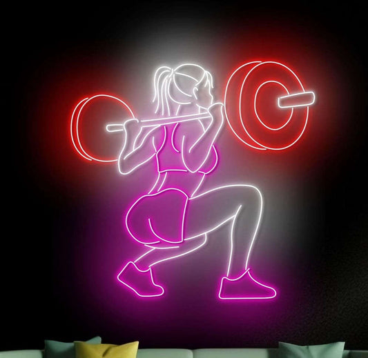Female Weightlifter Neon Sign – Gym Motivation LED Neon Light Neonsignsindia