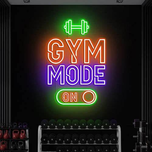 “Fitness Neon Sign ‘Gym Mode On’ – Modern LED Wall Art” Neonsignsindia