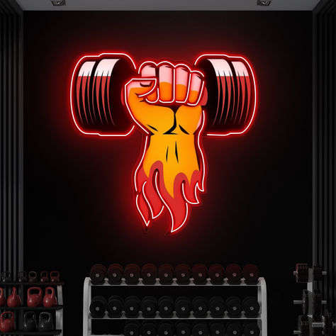 Flaming Dumbbell Neon Sign – Gym Motivation LED Light Neonsignsindia