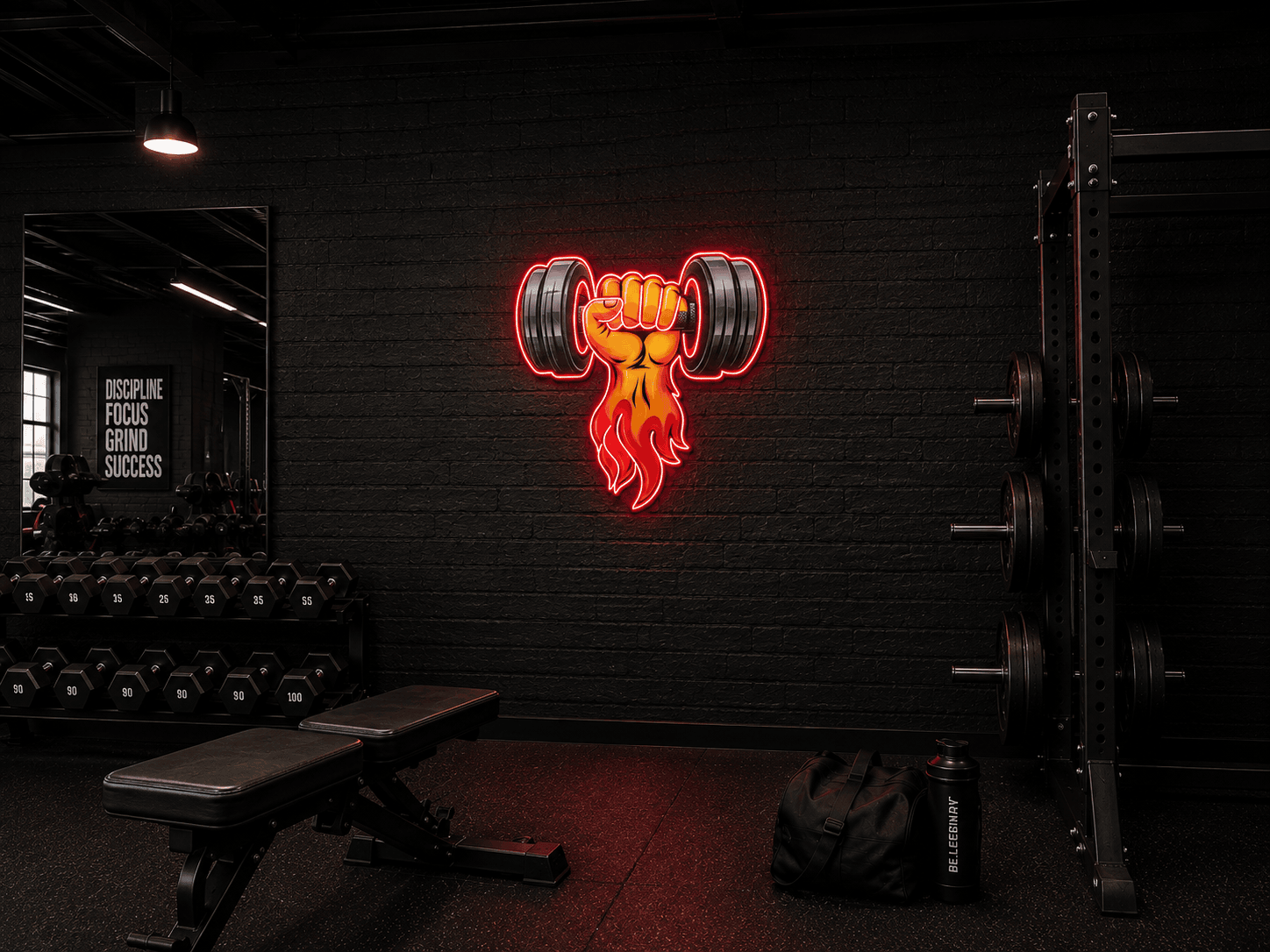 Flaming Dumbbell Neon Sign – Gym Motivation LED Light Neonsignsindia