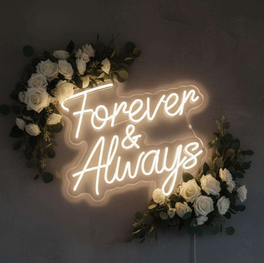 “Forever and Always” LED Neon Sign – Elegant Wedding & Couple Decor Neonsignsindia