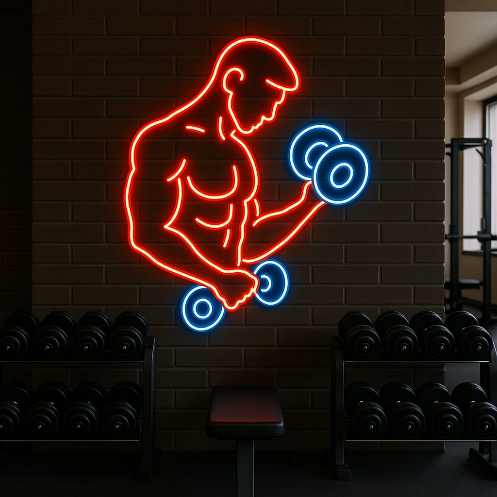 Bicep Curl Neon Sign – Bodybuilder LED Gym Light