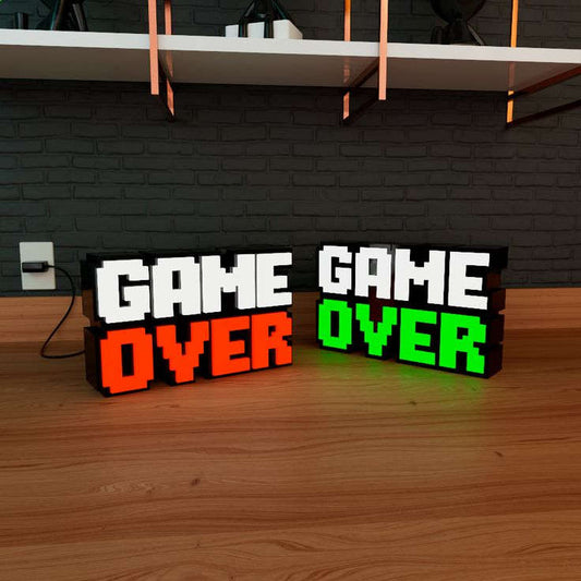 Game Over LED Neon Desk Lamp – Retro Pixel Gaming Night Light - LED Neon Sign