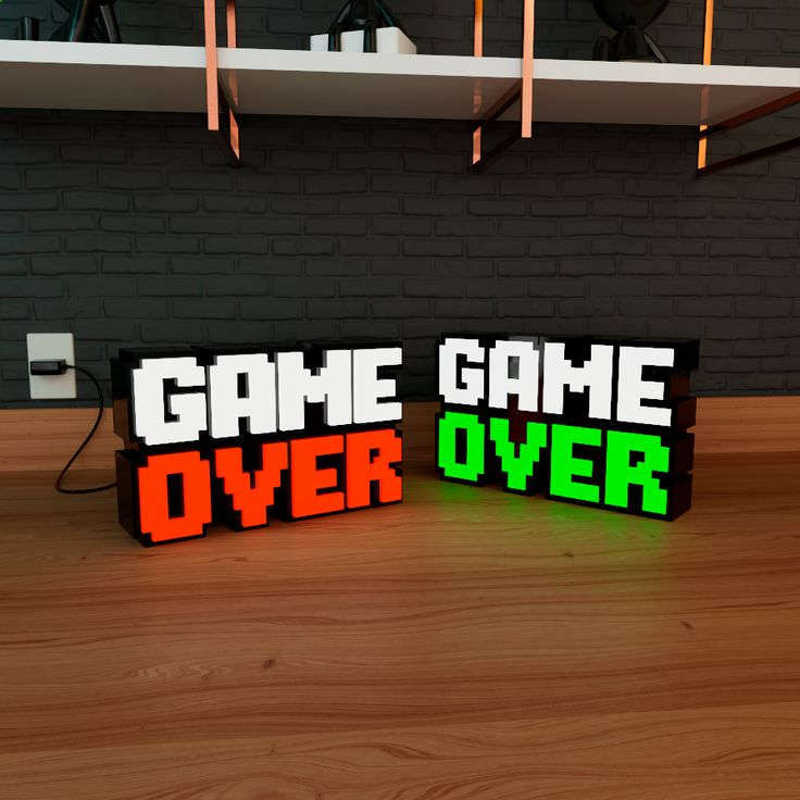 Game Over LED Neon Desk Lamp – Retro Pixel Gaming Night Light - LED Neon Sign