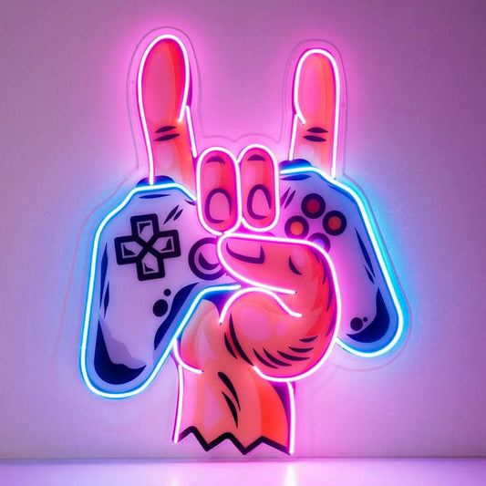 Gamer Hand Neon Sign – RGB LED Wall Light for Game Room Neonsignsindia