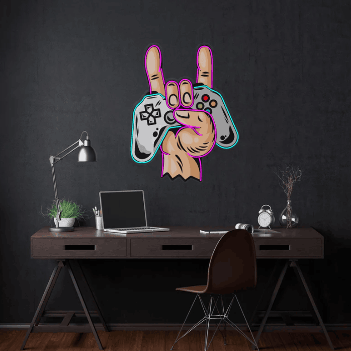Gamer Hand Neon Sign – RGB LED Wall Light for Game Room Neonsignsindia