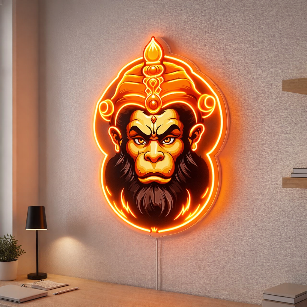 Hanuman Neon Wall Sign – Premium Acrylic LED Neon for Modern Study & Home Decor Neonsignsindia