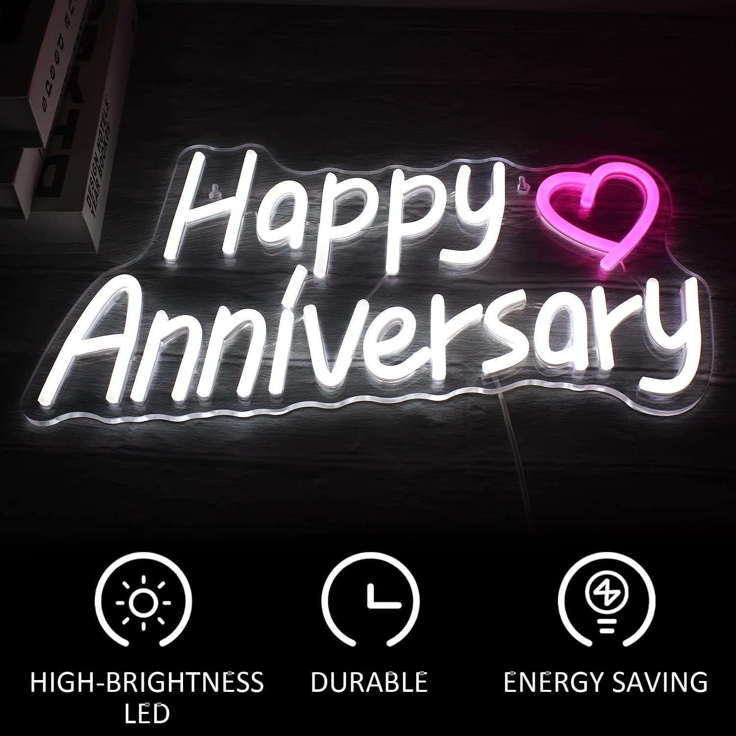 Happy anniversary Neon Sign for Backdrop Birthday Light Up Sign Party Decoration(Warm White) (Light Anniversary Sign) Neonsignsindia