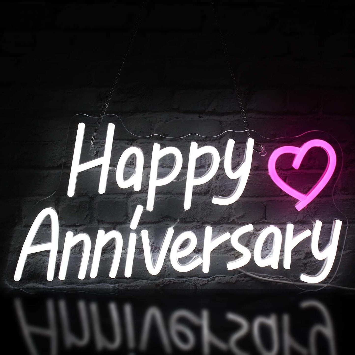 Happy anniversary Neon Sign for Backdrop Birthday Light Up Sign Party Decoration(Warm White) (Light Anniversary Sign) Neonsignsindia