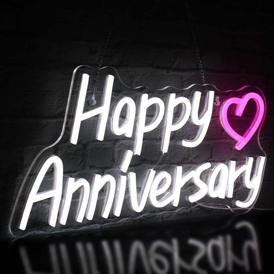 Happy anniversary Neon Sign for Backdrop Birthday Light Up Sign Party Decoration(Warm White) (Light Anniversary Sign) Neonsignsindia