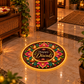 Glowing lotus and diya Happy Diwali LED rangoli in a festive entryway