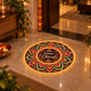 Happy Diwali LED rangoli with petal mandala design glowing at a home entryway