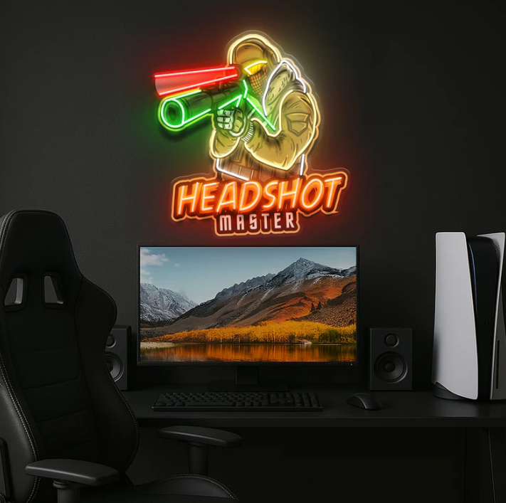 Headshot Master Neon Sign – LED Gamer Wall Light for Streaming & Battlestations Game room Neonsignsindia